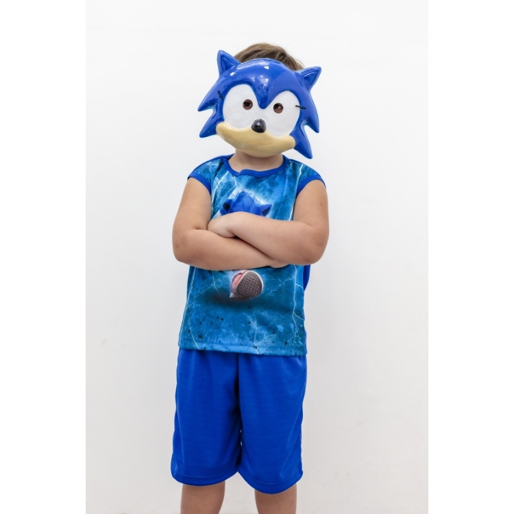 Fantasia Sonic Infantil Menino Com Máscara Envio Imediato