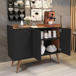 Aparador Buffet Retrô 3 portas Wood - Preto com Nature - rpm Móveis Menor preço em Aparador Buffet Retrô 3 portas Wood - Preto com Nature - rpm Móveis