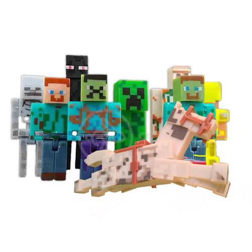 Cartela 10 Boneco Articulado Minecraft My Home + 2 Blocos - Zumbi, Aranha,  Creeper, Enderman, Steve