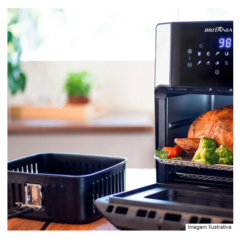 Fritadeira Air Fryer Britânia Oven, 12L, 2 Assadeiras, 1 Cesto, Preto ...