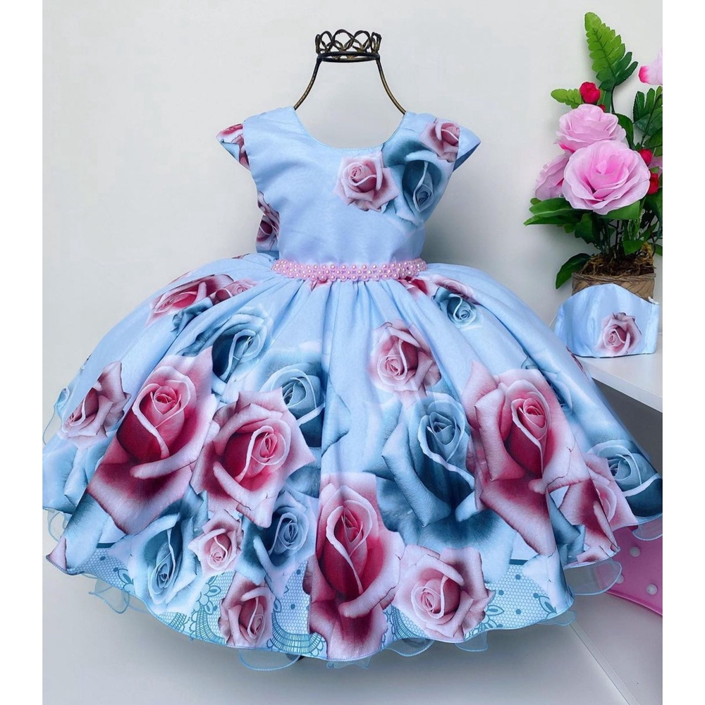 Vestido Infantil Social Azul Evangélico Cinderela Festa 4 a 16 em Promoção  na Americanas