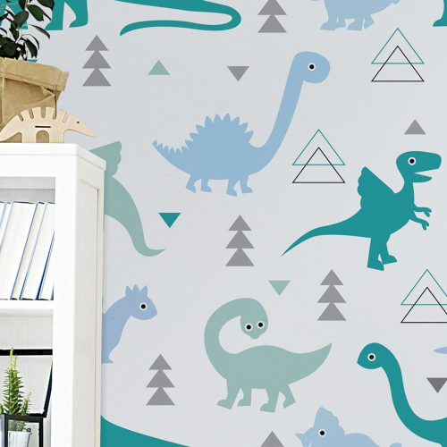 Papel de Parede Dinossauro Dino Baby Desenho Azul Verde Quarto Infantil  Menino Bebê Criança Adesivo Lavável Vinílico