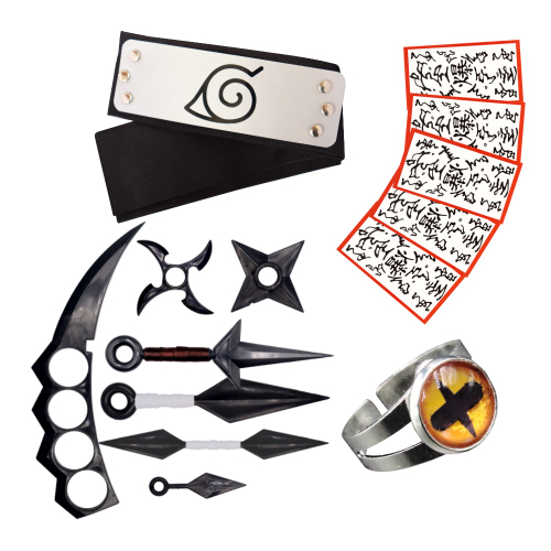 Kit Completo do Naruto Aldeia da Folha Vem Com Kunai Shuriken Bandana e Um  Boneco do Naruto no Shoptime