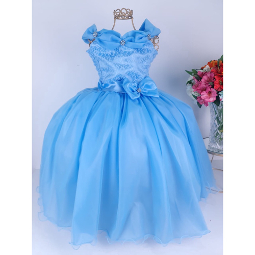 Vestido Infantil Social Daminha Princesa Cinderela Frozen Aniversário 4 Ao  16 Luxo - Azul