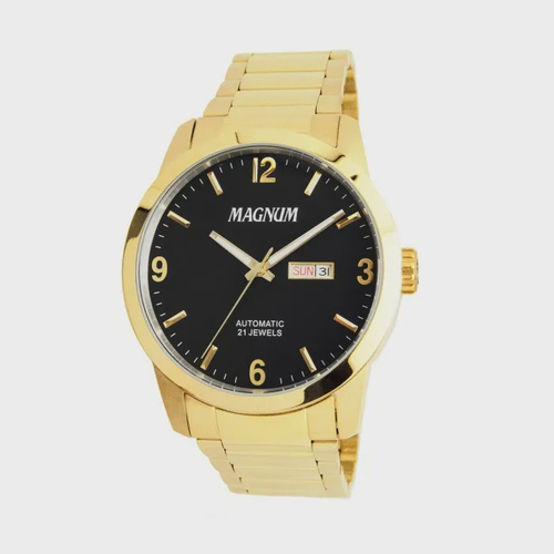 Relógio Magnum Masculino Dourado Analógico De Pulso Pulseira De Silicone  Preta Ma34683P na Americanas Empresas