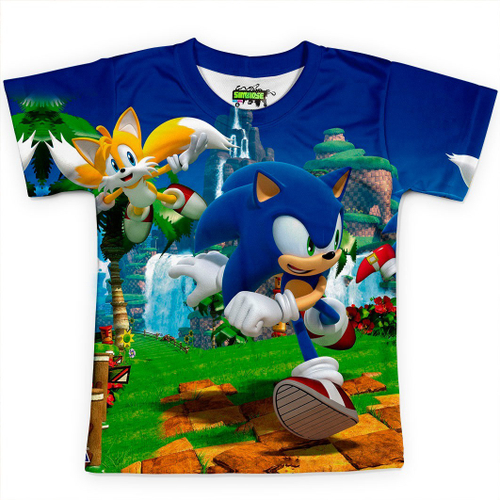 Boneco Pelúcia Sonic Azul Antialérgico + Camiseta Infantil