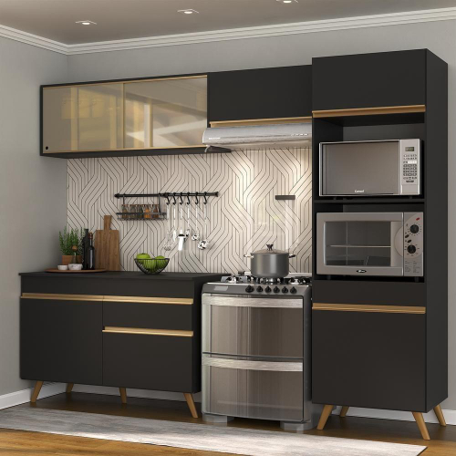 Armário de Cozinha Completo Sabrina 360x202Cm 6 Peças mdp Preto menu em  Promoção na Americanas