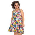 Vestido Curto Regata Plus Size Estampado Decote Redondo