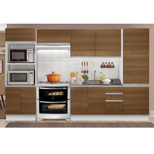 Armário de Cozinha Completa de Canto 100% MDF 448cm Branco/Rustic