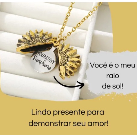 Colar Girassol Relicário (Você é Meu Sol) Com Saquinho de Organza