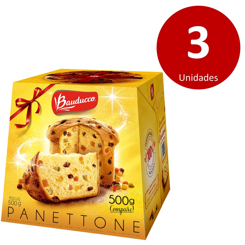 Kit C/3 Panettone Bauducco 500g - Tradição De Natal Em Promoção Na ...