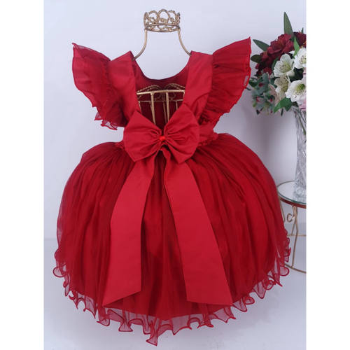 Vestido Infantil de Festa Luxo Vermelho Natal