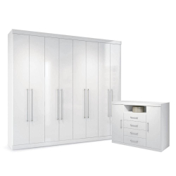 Guarda Roupa Santos Andirá Master 84 + Cômoda Branco Menor preço em Guarda Roupa Santos Andirá Master 84 + Cômoda Branco