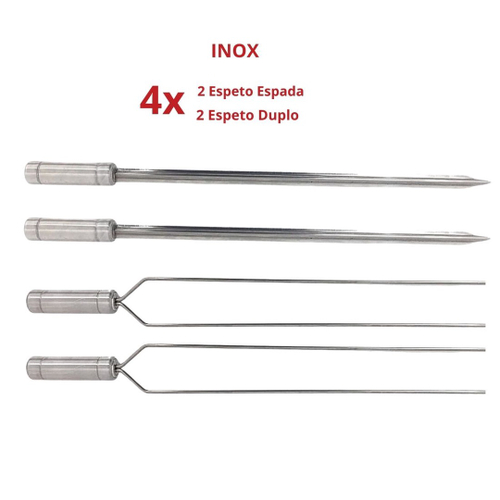 Espetos Churrasco Duplo Kit Com 3 Inox Churrasqueira