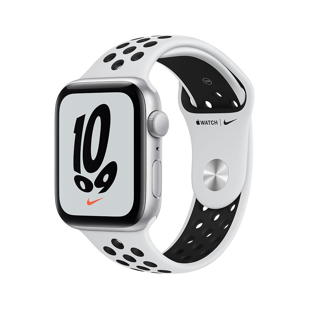 Apple Watch Nike se gps, 44mm Caixa prateada de alumínio Pulseira esportiva Nike Platina/preto