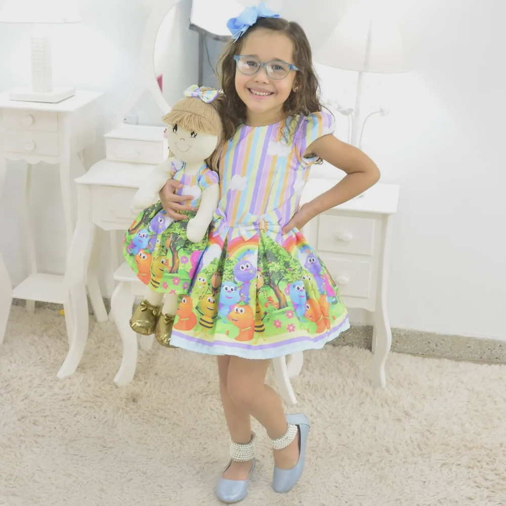 vestido infantil acompanha roupa da boneca 2 ao 8 anos