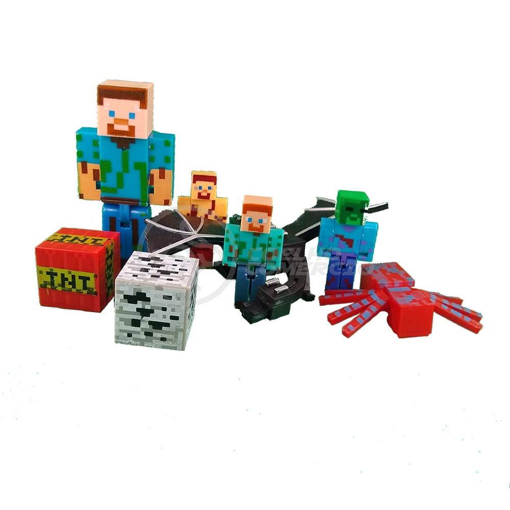 Kit Cartelado Conjunto Minecraft 3 Bonecos + 1 Dragão Ender + 1 Creeper + 1  Aranha Vermelha - Ri Happy