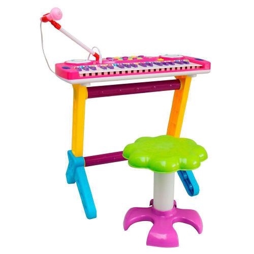 Piano Eletrônico Teclado Infantil Com Microfone Suporte Rosa - Ri