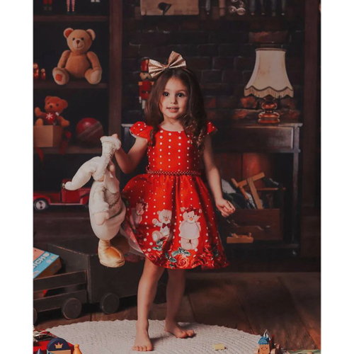 Vestido Infantil Princesa Vermelho Brilho Festa Natal Luxo 1 ao 4