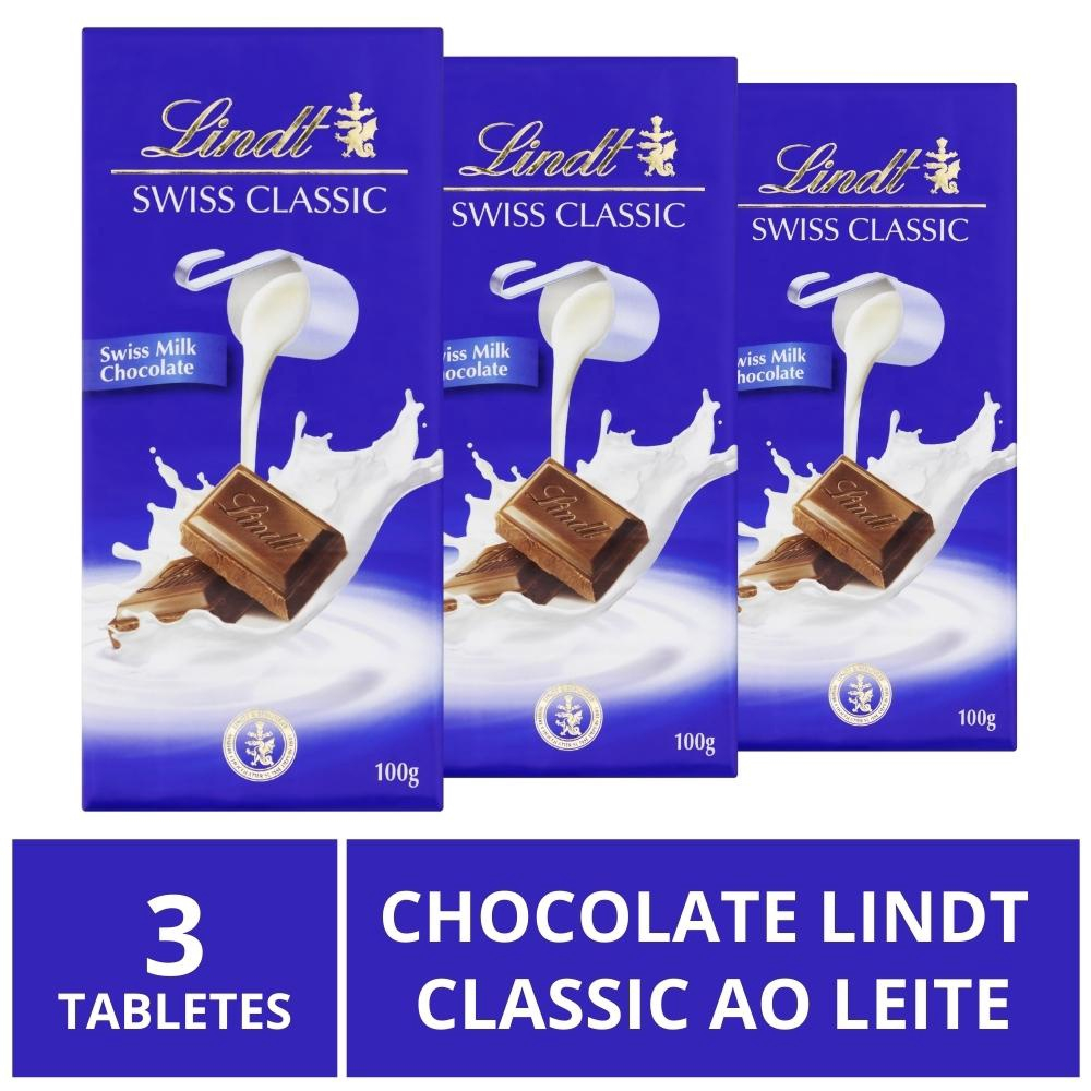 Chocolate Lindt Classic, Ao Leite, 3 Barras De 100g No Shoptime