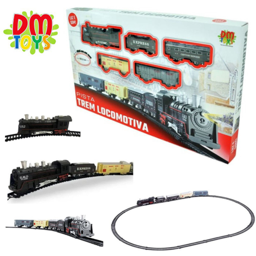 Brinquedo Pista Locomotiva Trem Elétrico c/ Sons Luzes 196cm - USA Magazine