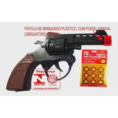 Revolver De Espoleta Brinquedo + 3 Cartelas De Espoleta