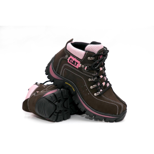 Bota Feminina Caterpillar Preto e Rosa Palmilha Anatômica Couro Legítimo  Super Confortável - Feathers Boots