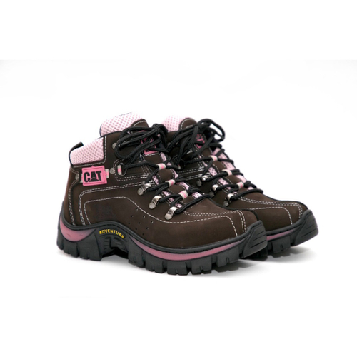 Bota Feminina Caterpillar Preto e Rosa Palmilha Anatômica Couro Legítimo  Super Confortável - Feathers Boots