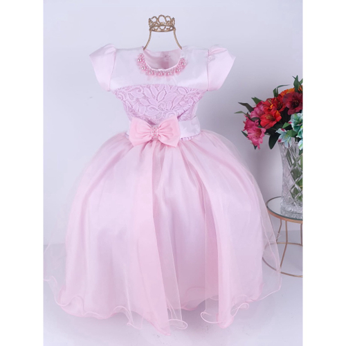 Vestido Infantil de Festa Rosa Bebê Luxo Princesa