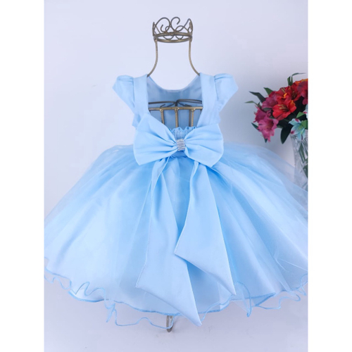 Vestido Infantil de Festa Azul Luxo Princesa Cinderela Frozen