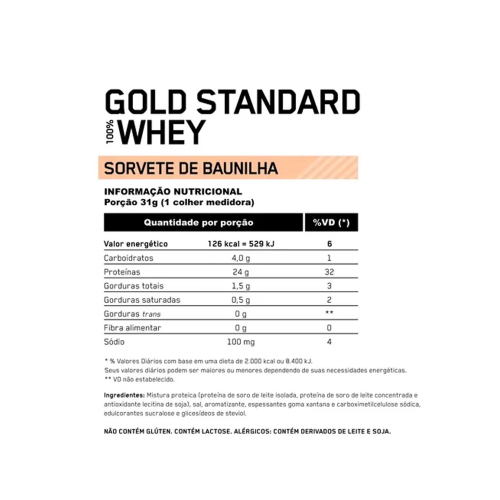 100 Whey Protein Gold Standard Vanilla Ice Cream Optimum Nutrition 907g em Promoção