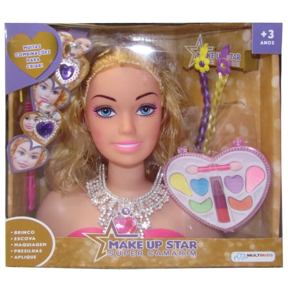 Boneca Make Up Star Loira Camarim P/ Pentear Maquiar Br1503