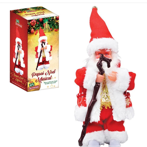 Papai Noel Musical com Roupa e Cajado Pilha