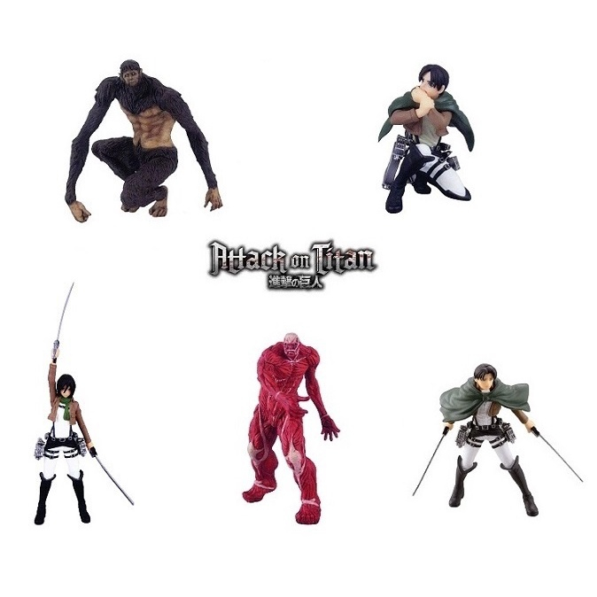 Lote de 05 figuras ataque dos titãs - 05 personagens - real figure  collection wave 1 - levi - titã bestial - titã colossal - eren - mikasa em  Promoção na Americanas