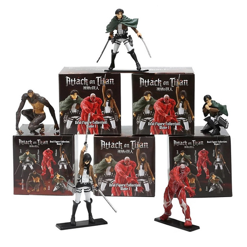 Lote de 05 figuras ataque dos titãs - 05 personagens - real figure  collection wave 1 - levi - titã bestial - titã colossal - eren - mikasa em  Promoção na Americanas