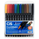 Caneta Dual Brush Pen Aquarelável Cis Estojo Com 12 Cores