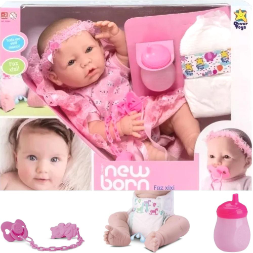 Boneca New Born Faz Xixi Bebê Reborn Com Acessórios Divertoys