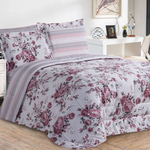 Jogo De Lençol Cama Queen 3 Peças 180 Fios Floral Vermelho no Shoptime