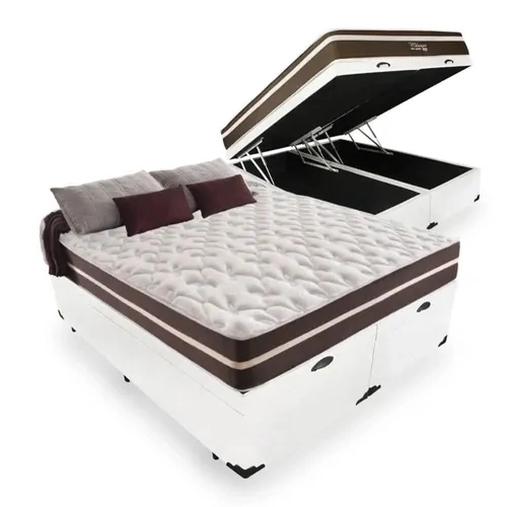 Cama Box Ba Casal 138 Bipartido Tecido Sint tico Branco Com Colch o 