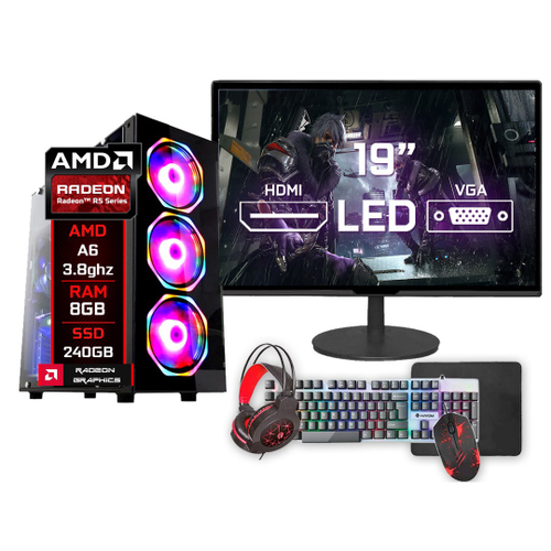 Pc Gamer Completo Amd A6 3.8Ghz 8GB Radeon R5 ssd 240GB Monitor 19 - Kit Gamer Teclado Mouse Headset - Fonte 500w é boa?