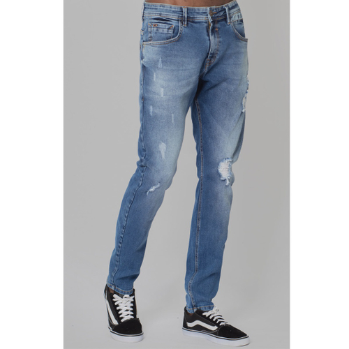 Calça Jeans Masculina Gangster Skinny Destroyed Azul