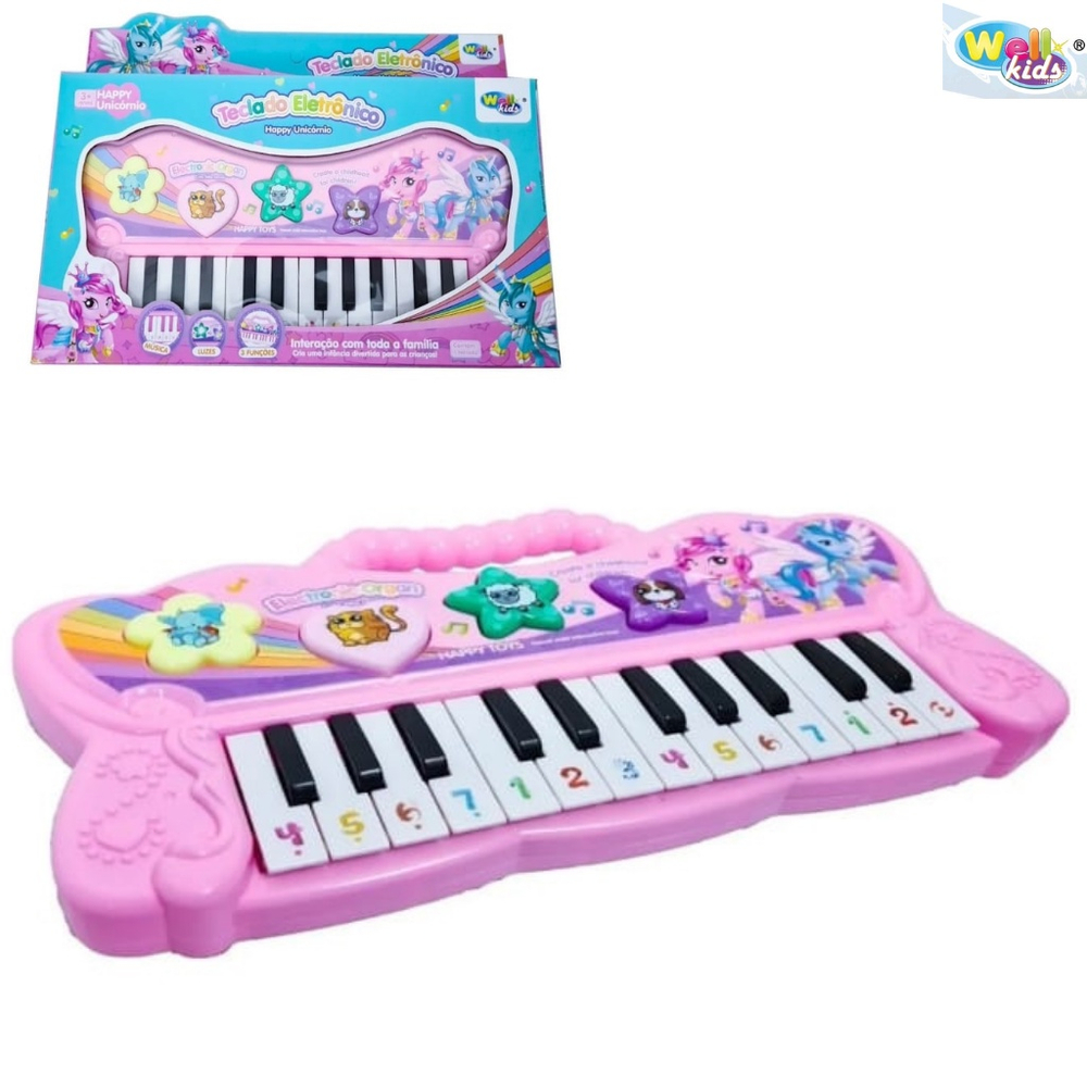 Teclado Eletrônico Happy Unicórnio Luz Musica Brinquedo Infantil da Well  Kids no Shoptime