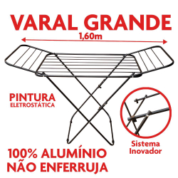 Varal de chão c/ abas aluminio 160 cm preto - home varais Menor preço em Varal de chão c/ abas aluminio 160 cm preto - home varais