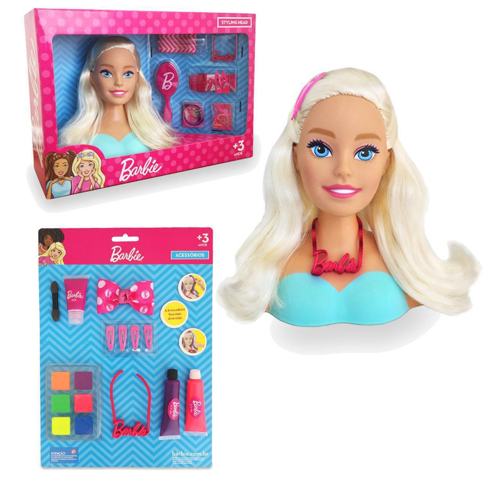 Kit Infantil Boneca Barbie Styling Hair C/ Cartela Maquiagem no Shoptime