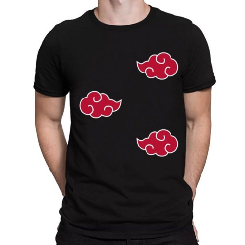 Camisetas Naruto 12 modelos disponíveis tecido 100% algodão fio 30.1, Preta  com símbolo da AKATSUKI.