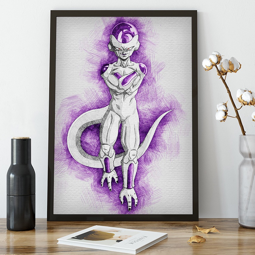 Quadro Decorativo Dragon Ball Freeza Desenho Com Moldura