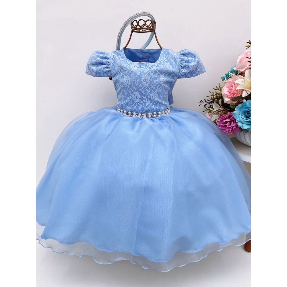 Vestido Infantil Azul Social Daminha Cinderela Princesa Frozen Elsa Luxo  Lorenzetti Vestido Infantil Magazine Luiza