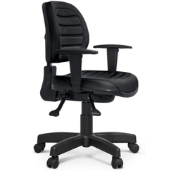 Menor preço em Cadeira de Escritório Ergonômica Costurada com Rebaixo Couro Preto - Qualiflex