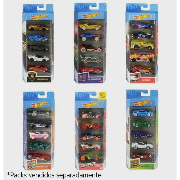 Carrinhos Hot Wheels c/ 5 Carros - Mattel - nivalmix