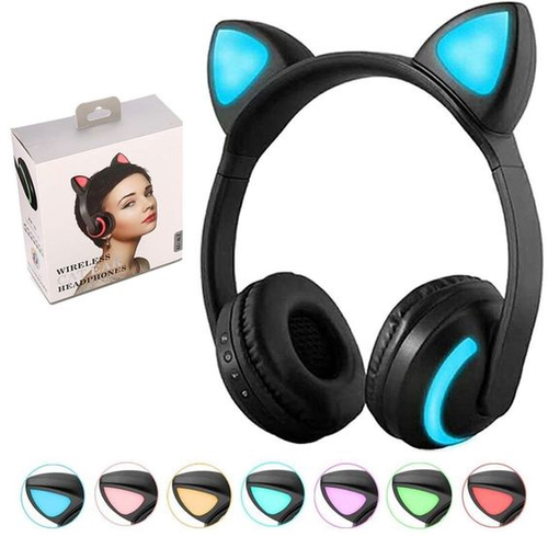 Jogos Bluetooth 5.0 Fones de ouvido sem fio No ouvido Cat Acende fones de  ouvido de música dobrável com microfone de 3,5 mm para adultos e crianças pc  pc tv gaming music